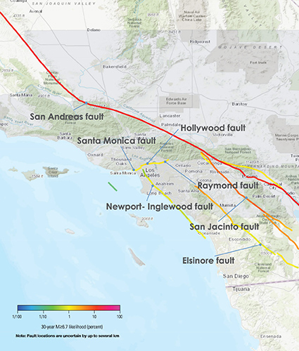 Los Angeles Earthquake Risk Map - Fault Map of LA Area